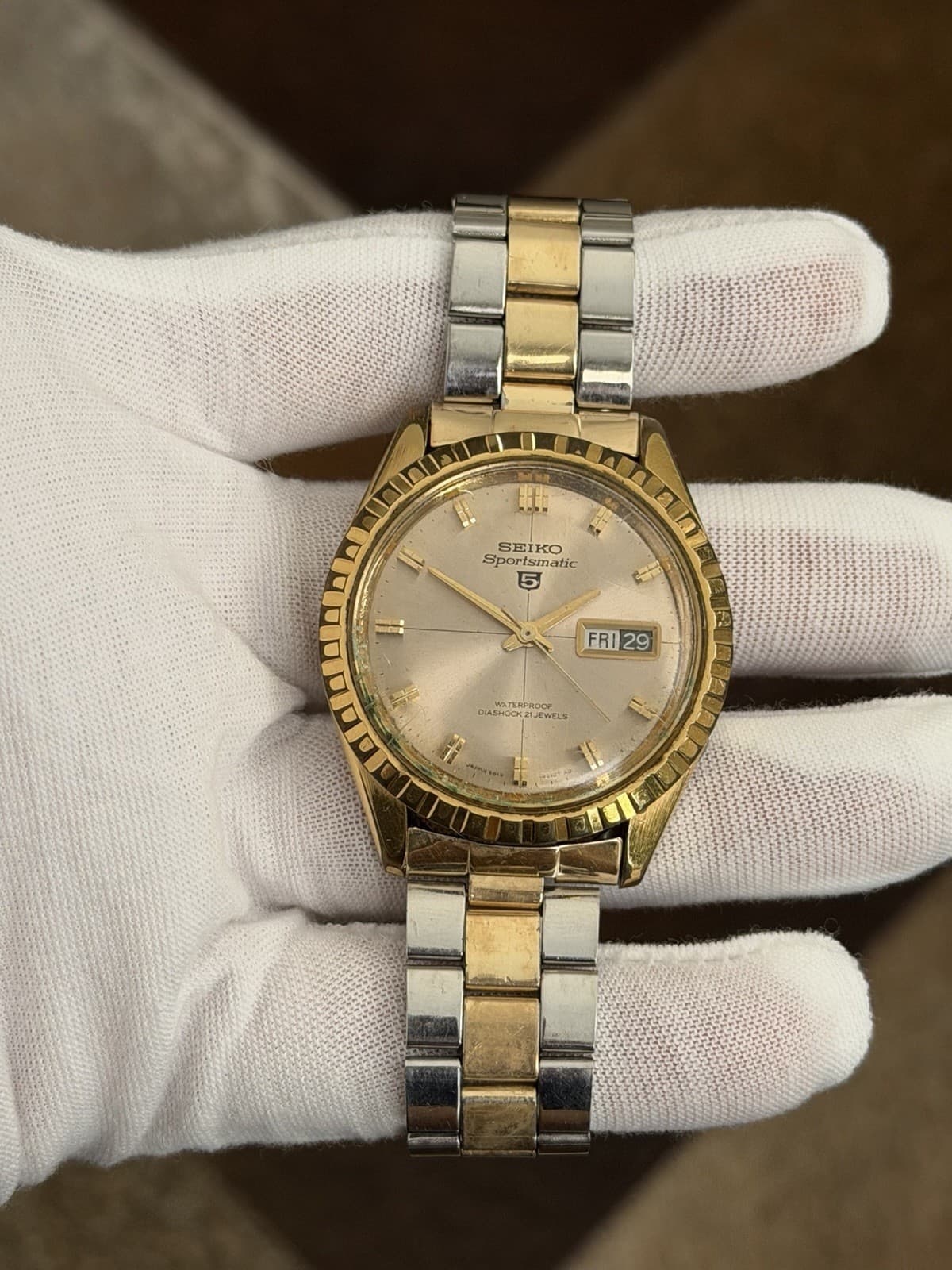 Rare Vintage Seiko 5 Sportsmatic 6619-9000 14K GP Automatic Dress Watch JDM 60s