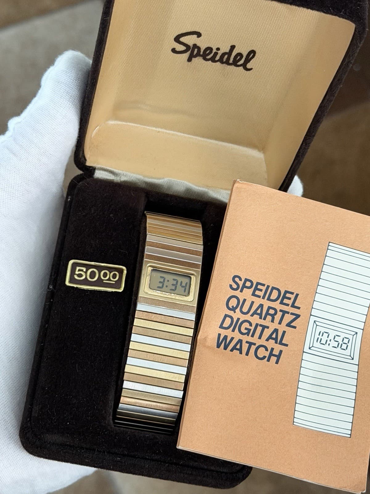 NOS Rare Vintage Speidel Tri-Color Unisex Digital Quartz Bracelet Watch 1970s