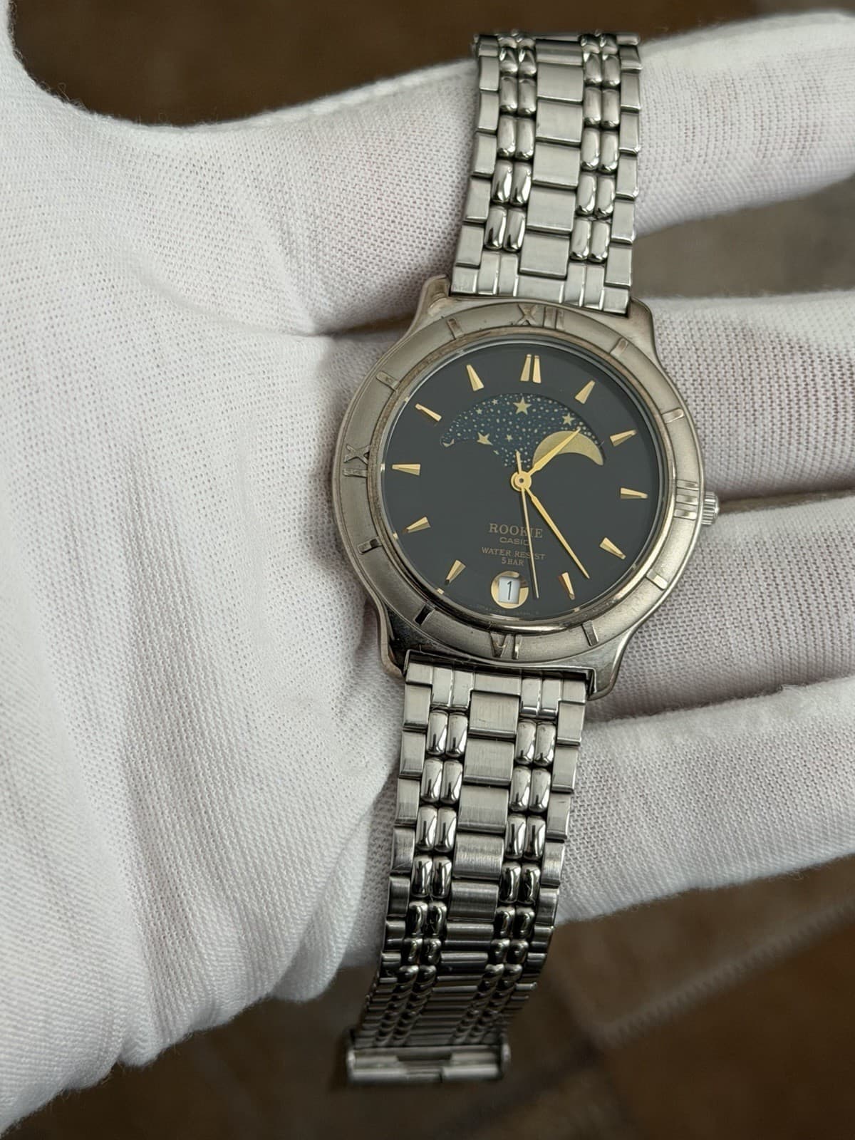 Rare Vintage Casio Rookie RKT-5017 Moon Phase Men’s Classic Dress Watch JDM 80s