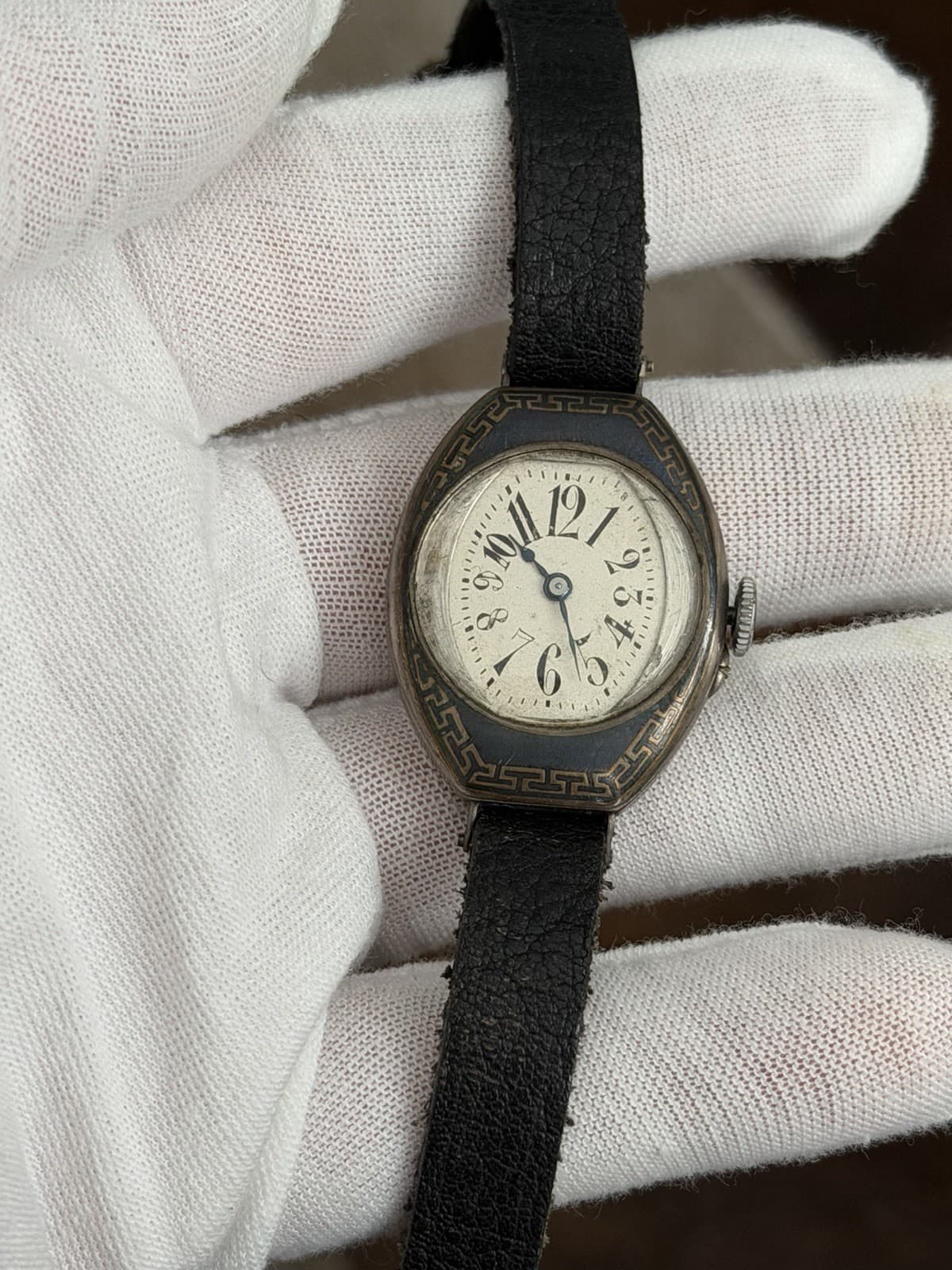 Vintage Niello Sterling Silver Art Deco Men’s Pin Set Manual Wind Watch 1920s
