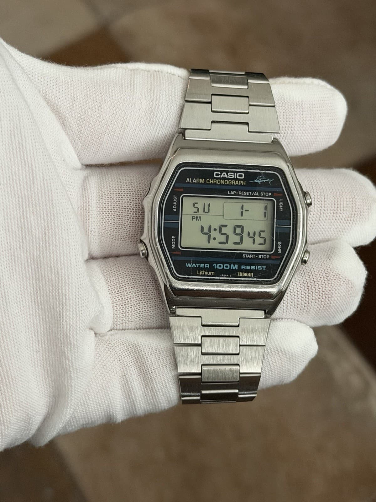 Rare Vintage Casio Marlin W-750 Alarm Chronograph Digital Sports Watch JDM 1980s