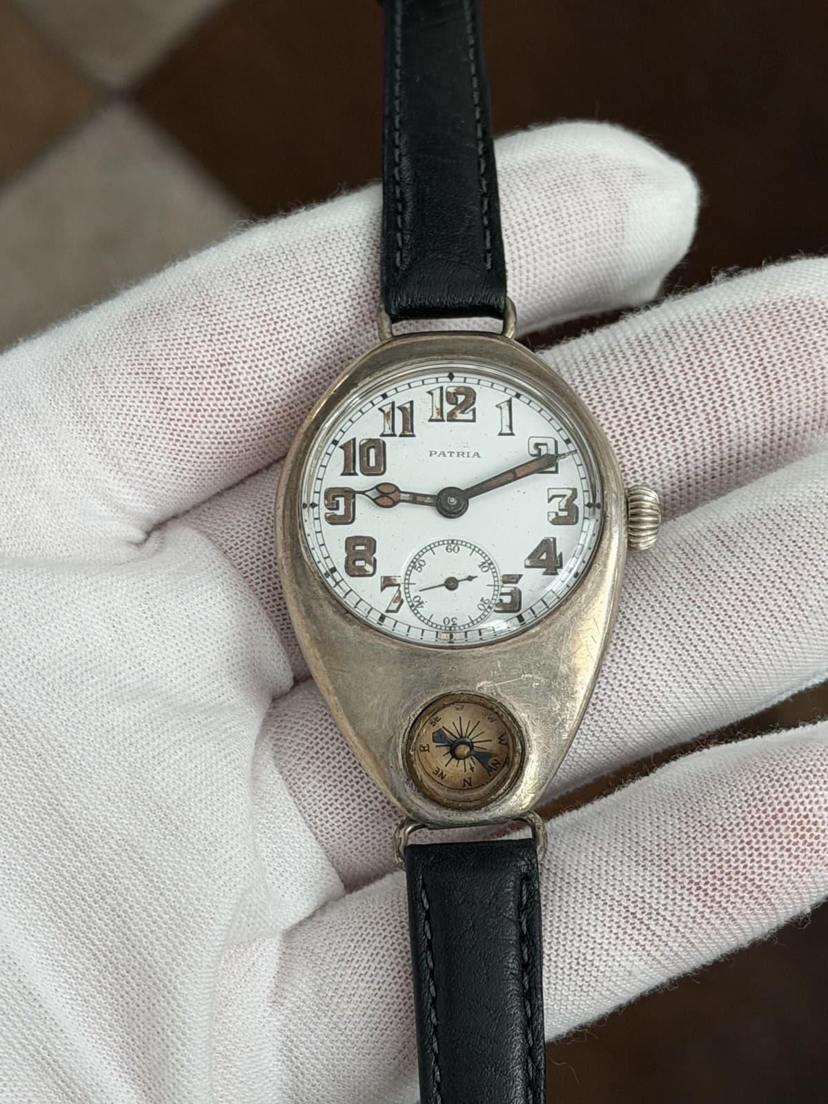 Vintage Patria WWI Sterling Silver 15J Swiss Compass Military Trench Watch
