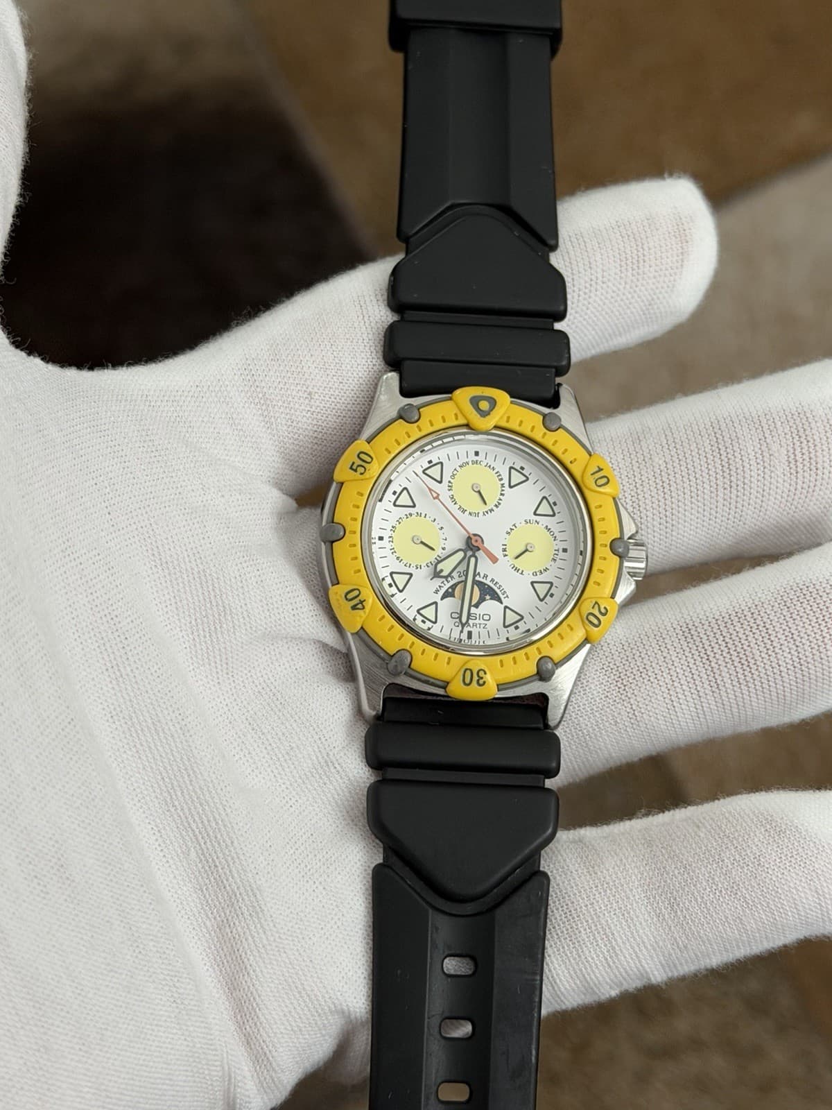 Rare Vintage Casio Marlin MD-733 Triple Calendar Moon Phase Sports Watch JDM 80s