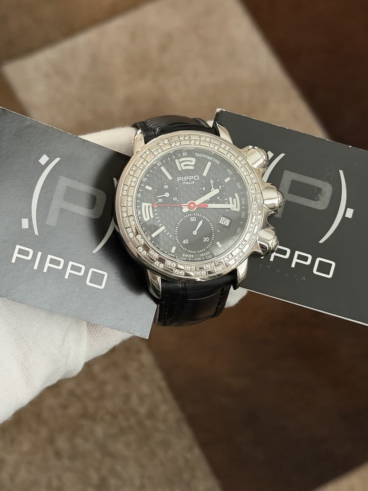 Pippo Italia Cabochon Grand 78 Chronograph Diamond Bezel Swiss Sports Watch