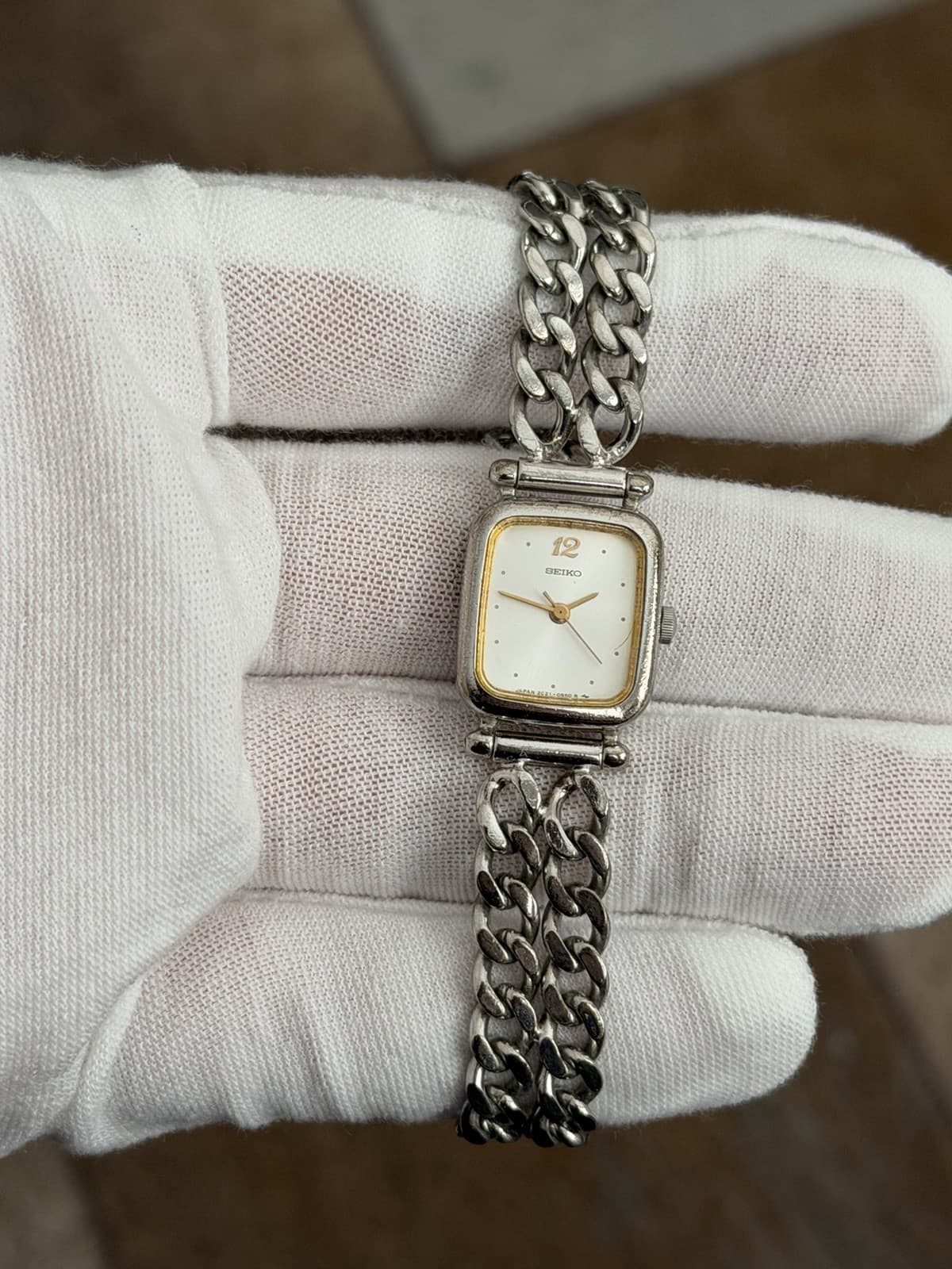 Seiko 2021-5360 Vintage Fancy Cuban Link Bracelet Dress Watch JDM 1980s