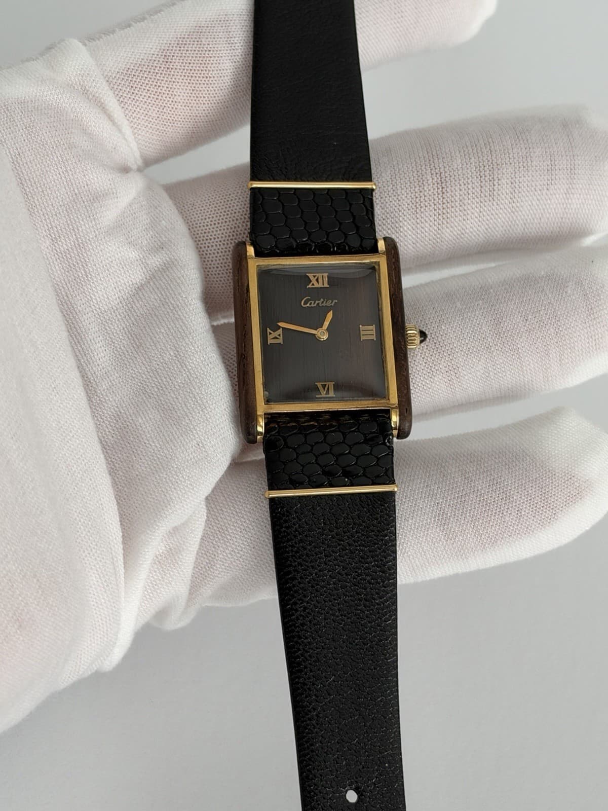 Vintage Cartier Palissandre de Rio Wooden Tank Swiss Manual Dress Watch 20611